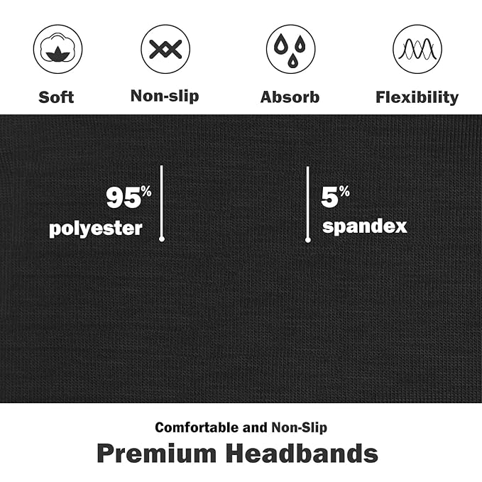 IVARYSS Headbands for Women, Non-Slip, Premium Stretchy Head Bands Hair Accessories,Wear for Yoga, Fashion, Working Out, Travel or Running, 6 Pack, Black White Grey