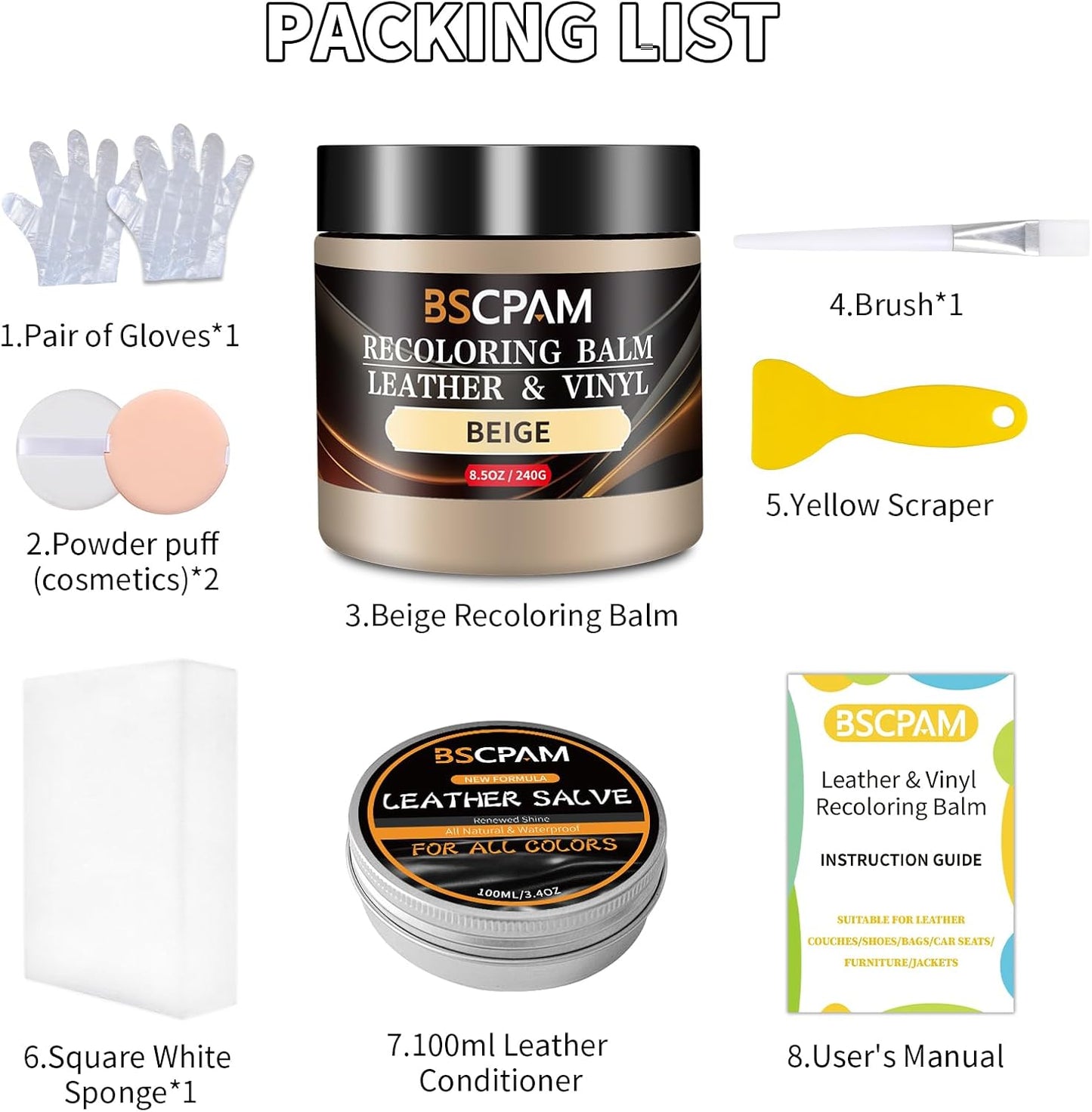 Beige Leather Recoloring Balm with 100ml Mink Oil,Leather Couch Scratch Remover,Leather Repair kit for Vinyl Furniture and Car Interior,Leather Dye Paint,Mink Oil for Leather