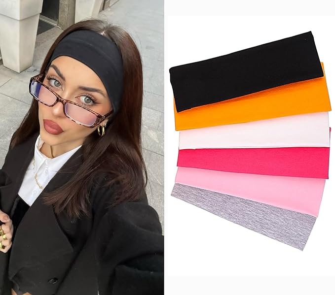 Leeven Women's Headbands for Head 6 Pack Elastic Floral Hairbands Soft Fabric Stripe Head Bands for Girls Heart Headbands