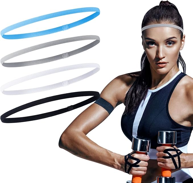 Sumind 4 Pieces Thick Non-Slip Elastic Sport Men Thin Headbands Football Hair Headbands for Women