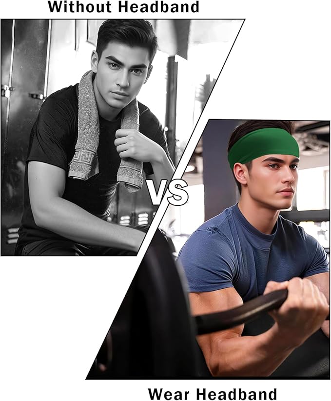 Headbands for Men & Women, Sweat Headband Non-Slip Sweatband Sports Running Cycling Yoga Basketball Workout Football Training