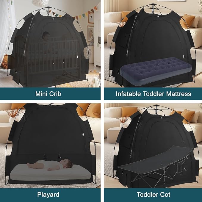 Blackout Tent for Pack N Play: Portable Baby Sleep Pod with 1-Click Setup, Mini Crib Cover with Monitor and Fan Pouches, Blocks 95% of Light, Travel Crib Canopy