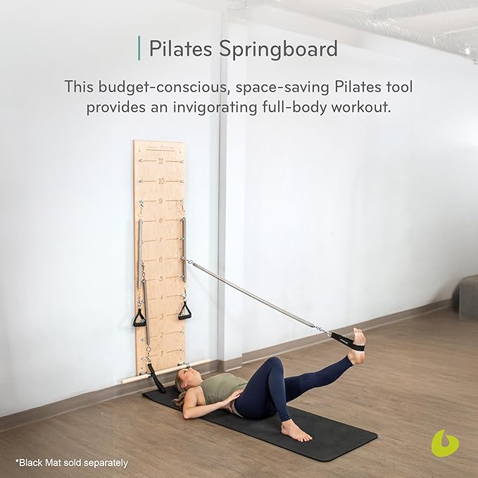 Balanced Body Pilates Springboard with Push-Through Bar, Wall Mounted Pilates Workout Equipment for Home Gym or Studio Use, Pilates Exercise Equipment with Resistance Springs