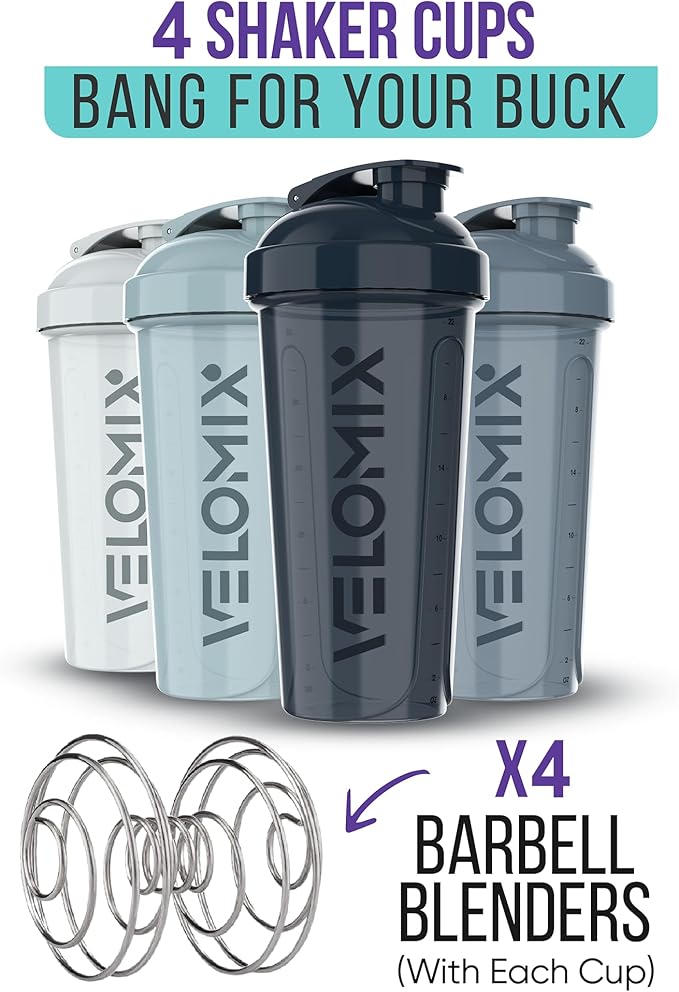 '-4 PACK 28 Oz Protein Shaker Bottle for Protein Mixes - 4x Wire Whisk | Leak Proof Shaker Cups for Protein Shakes | Protein Shaker Bottle Pack | Protein Shake Cup (Aqua Depths)