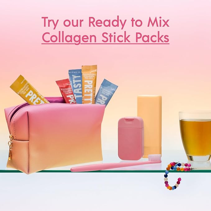 Pretty Tasty Radiance Collagen Tea - Beauty and Wellness - 10g Collagen Peptides Mix - 12 Pack (12 Count, Raspberry Radiance)