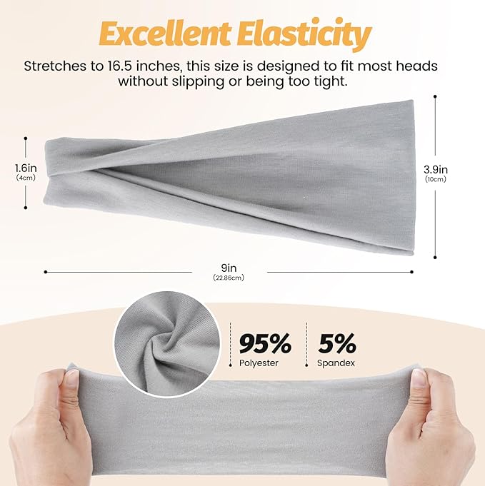 Headbands for Women - 6 Pack Wide Elastic Hair Bands | Stretchy Sweatbands Hair Bands | Soft Sports Thin Head Bands | Non-Slip Accessories Bands for Fashion, Washing Face, Workouts, Yoga, Daily Use