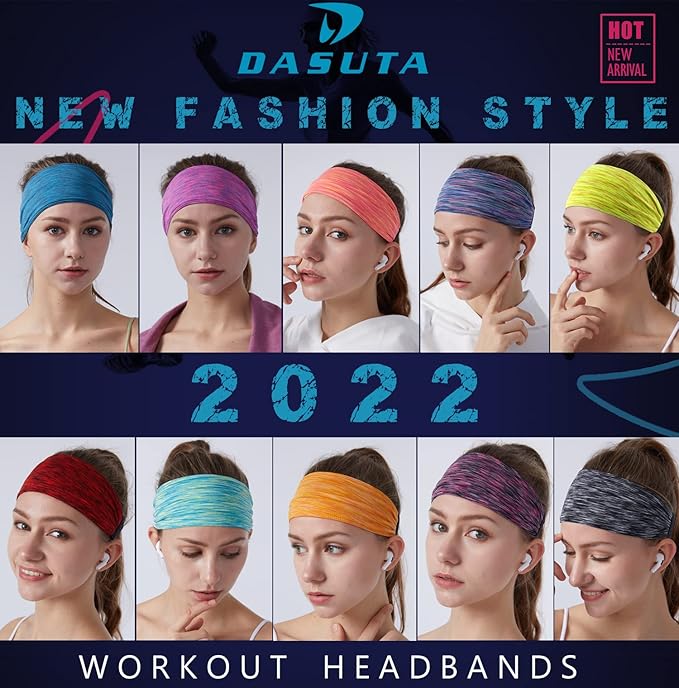 Workout Headbands for Women Sports Sweatbands Yoga Hairbands for Fitness Elastic Athletic Non Slip Wicking Headscarf for Men Womens and Girls 10 PCS (Style 2-10 Color)