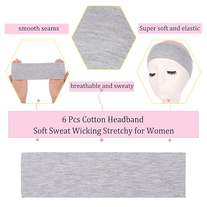 Leeven Women's Headbands for Head 6 Pack Elastic Floral Hairbands Soft Fabric Stripe Head Bands for Girls Heart Headbands