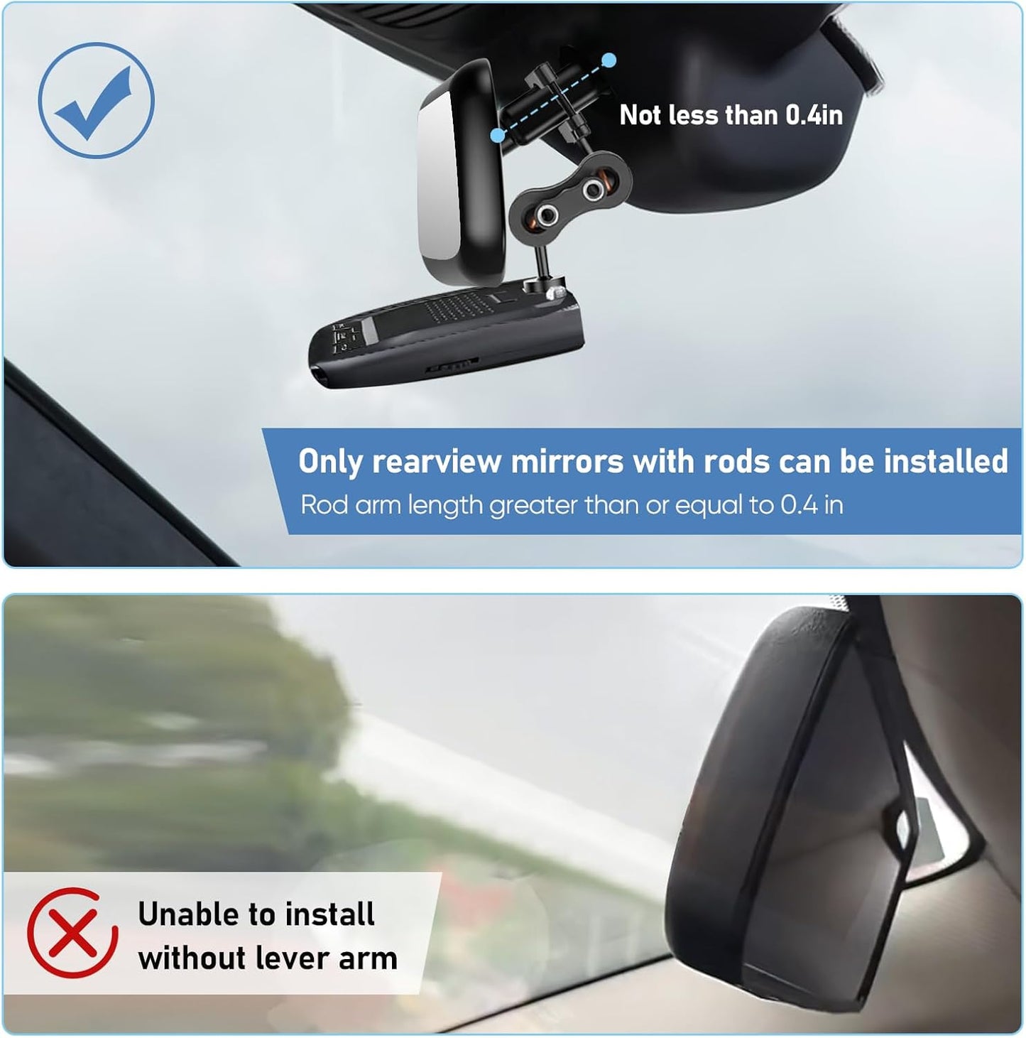 Radar Detector Mount Rearview Mirror Bracket,Car Truck Mirror Radar Mount Bracket,Aluminum Rearview Mirror Rod Mount (for Uniden Radar Detector)