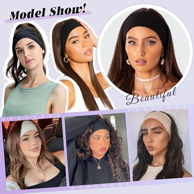 6 Pcs Wide Headbands for Women Extra Large Turban Stretch Fashion Headband Boho Hair Band Workout Running Sport Hairband Girls Accessories (Black, Coffee, Wine Red, Beige, Dark Gray, Light Gray)
