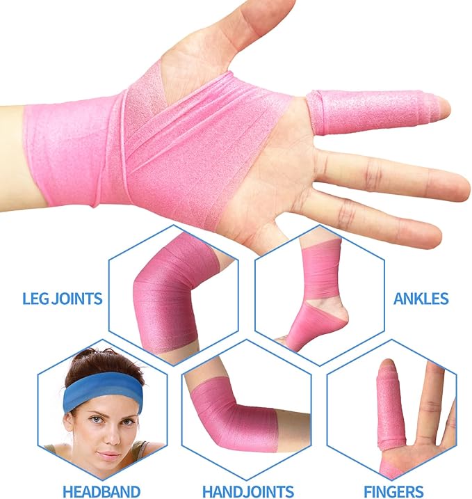 Pre Wrap Tape Athletic,3 Rolls X 22 Yards Pink Prewrap Headbands for Hair,Foam Underwrap Sports Wrap (66 Yards)