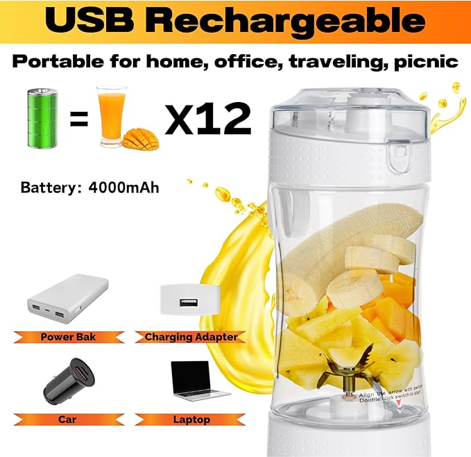 Compuaddict - Personal Blender Shakes and Smoothies 13 OZ Individual Mini Blender USB Rechargeable Fresh Juice Portable Blender Travel Blender (Blue)