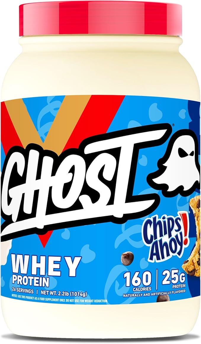 GHOST Whey Protein Powder, Chips Ahoy! - 2LB, 25G of Protein - Whey Protein Blend - Post Workout Fitness & Nutrition Shakes, Smoothies, Baking & Cooking - Cookie Pieces Inside