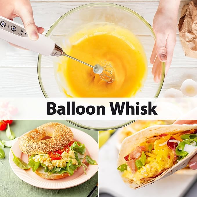 Milk Frother Rechargeable Handheld-Electric Whisk 3 Speed Adjustable, Coffee Frother Wand with 3 Stainless Whisks, Electric Foam Maker, Drink Mixer Blender for Latte Cappuccino Matcha Egg