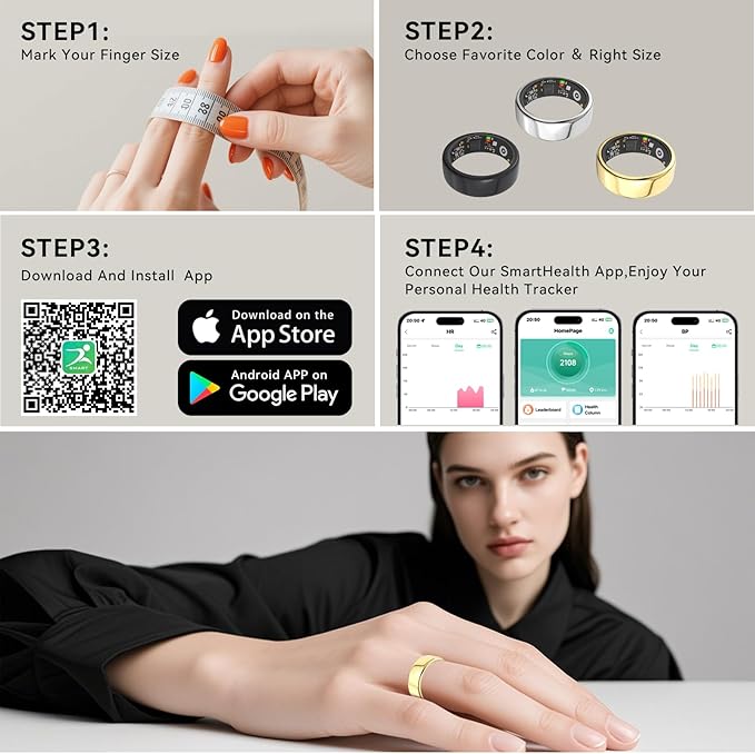 Smart Rings for Women Men,Fitness Tracker Ring,Heart Rate,Blood Oxygen,Blood Pressure,Step Tracker,Sleep Monitoring,No Subscription Fee,IP68 Waterproof Smart Ring for iphone&Android(Gold 13)