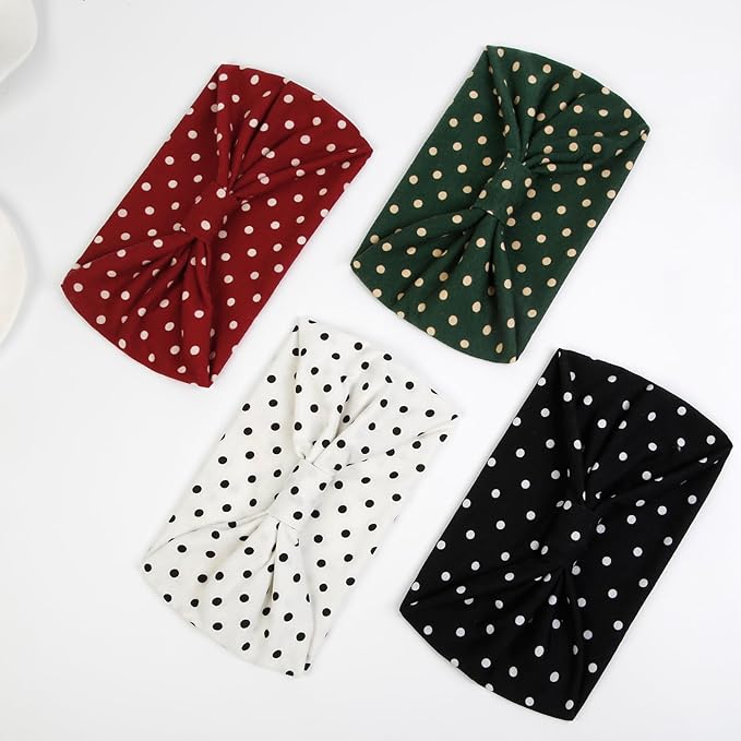 Huachi 4 Packs Polka Dot Headbands for Women Wide Stylish Head Wraps Thick Hairbands Large African Sport Yoga Turban Headband Hair Accessories