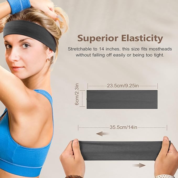 Headbands for Women Non Slip - 7PCS Fashion Sports Hair Bands for Women's Hair, Soft Cotton Cloth Stretchy Headbands for Women for Workout Yoga Running