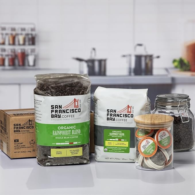 San Francisco Bay Coffee - Medium-Dark Roast Whole Bean Coffee - Organic Rainforest Blend (2 lb bag) - UDSA Organic