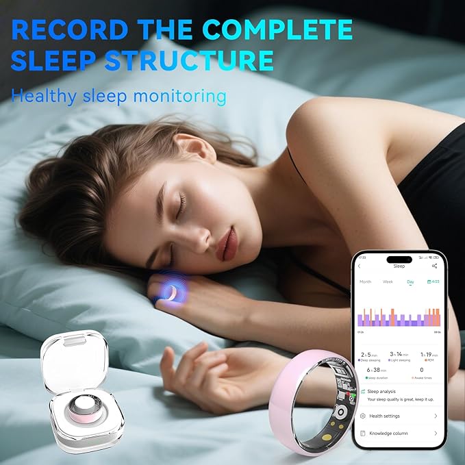 Smart Rings for Women Men,Fitness Tracker Ring,Heart Rate,Blood Oxygen,Blood Pressure,Step Tracker,Sleep Monitoring,No Subscription Fee,IP68 Waterproof Smart Ring for iPhone&Android(Pink 9)