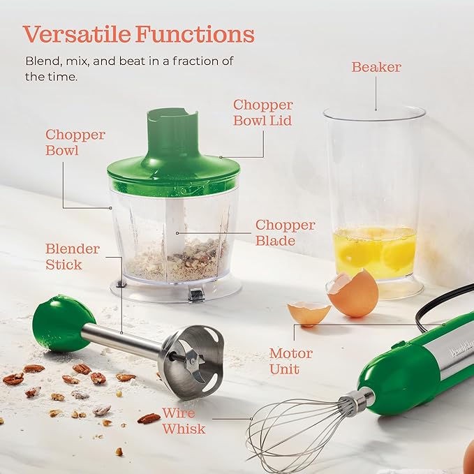 Multi-Use Immersion Blender Set, Hand Blender with Powerful Copper Motor 800W, High Speed, Turbo Mode, 3-in-1 Handheld Blender Stick Stainless Steel Blades, Whisk, Beaker, Measuring Marks, and Chopper