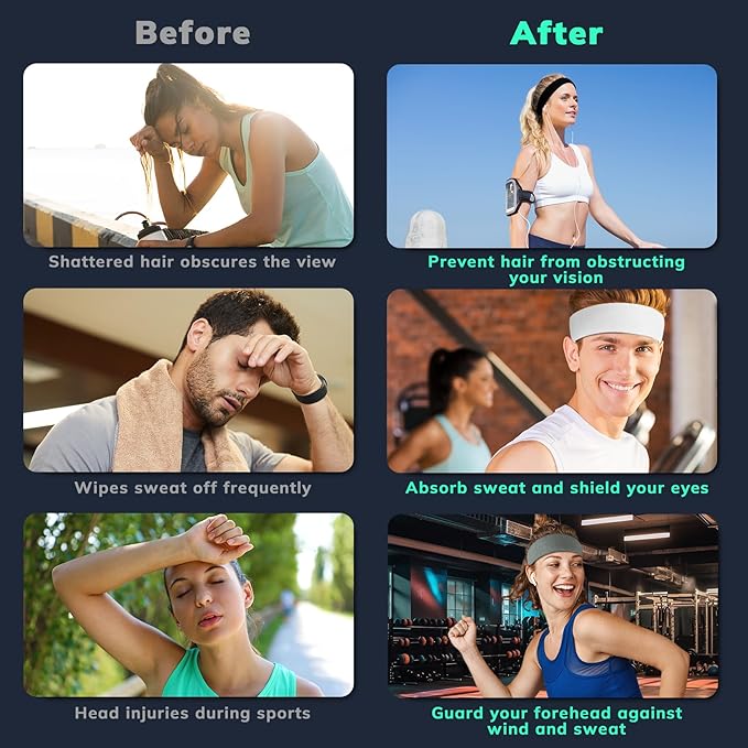 Sweatbands Sports Headband for Men & Women - Terry Cloth Moisture-Wicking Sports Towel Headband for Tennis, Basketball, Running, Gym, and Fitness Working Out