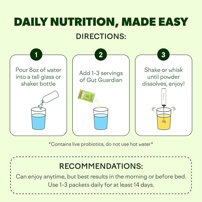 Feel Goods Gut Guardian, Organic Fiber, Probiotic & Prebiotic Powder, Sugar Free, Herbs for Bloat, Gut Health Support, Digestive Health for Men & Women, Non GMO, Vegan, Lemon Ginger, 15 Count