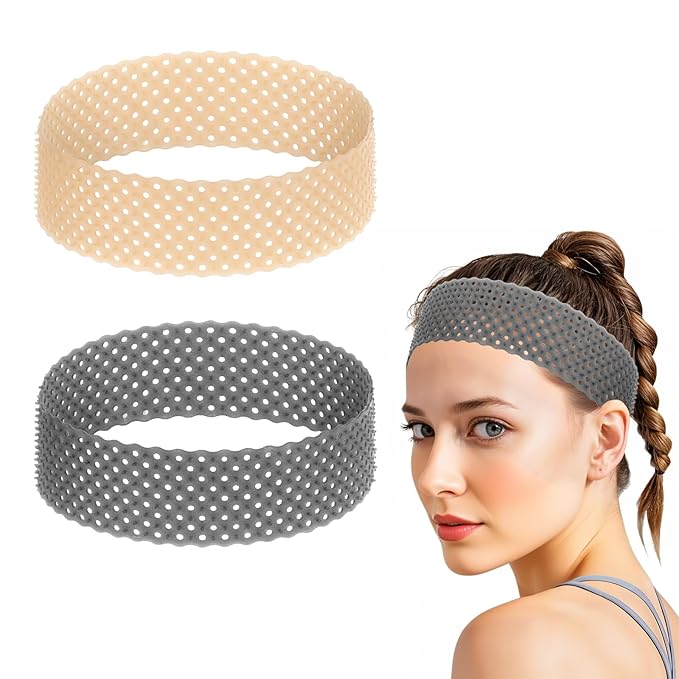 Adjustable Silicone Wig Headband Grip, 2 PCS Wig Grip Band Adjustable Elastic Fixed Non Slip Wig Straps Women Wig Bands Sweat-Proof Hold Wig Cap Hairband for Keeping Wig in Place(Black Beige)