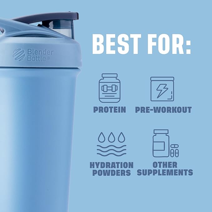 BlenderBottle Sport Sleek Insulated Stainless Steel Shaker Bottle with Wire Whisk, 25-Ounce, Dusty Blue – Protein Shakes & Hydration for Athletes & Fitness Enthusiasts, Easy Mixing, Slim Easy to Hold, Keeps Drinks Cold, Lockable Lid