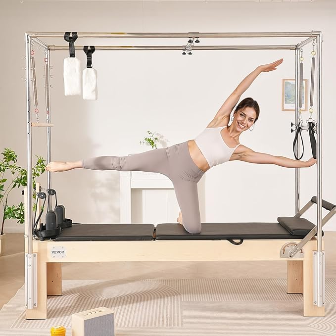 VEVOR Pilates Reformer Machine, Pilates Workout Equipment for Home Gym Studio Use, Pilates Bed with Dual Resistance- Spring & Cord, Reformer Set, Up to 400 LBS