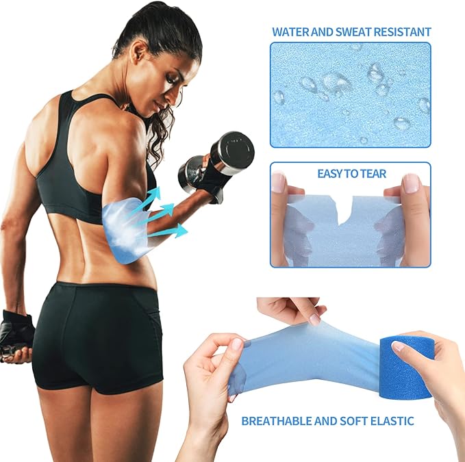 Pre Wrap Tape Athletic,3 Rolls Blue Prewrap Headbands for Hair,Foam Underwrap Sports Wrap