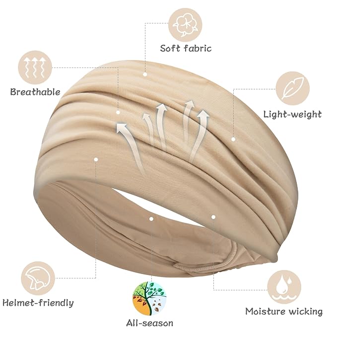 S&N Remille Wide Headbands for Women, Large Hairband, Elastic Non-Slip Headband Twist Knotted Accessories, Yoga Workout Vintage Hair 3 Pack (Colour-8)