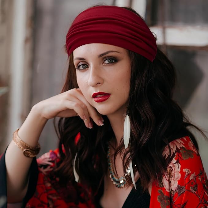 S&N Remille Wide Headbands for Women, Large Hairband, Elastic Non-Slip Headband Twist Knotted Accessories, Yoga Workout Vintage Hair 3 Pack (Colour-6)