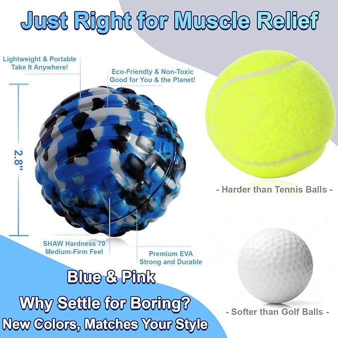 Deep Tissue Massage Ball for Exercise & Recovery - SGS Certification - Targets Back, Shoulder, Legs&Feet - Relieves Muscle Knots, Joint Pain&Tightness, Pressure Point Therapy- Myofascial Release Ball