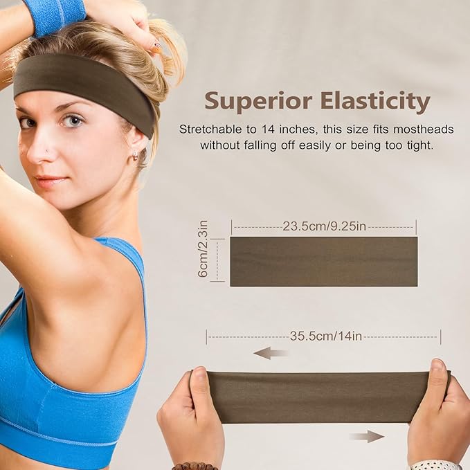 Headbands for Women Non Slip - 7PCS Fashion Sports Hair Bands for Women's Hair, Soft Cotton Cloth Stretchy Headbands for Women for Workout Yoga Running