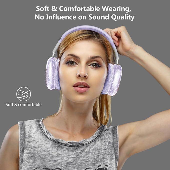 for AirPods Max Case Clear Glitter,3 in 1 Clear Soft TPU Ear Cups Case Cover/Ear Pad Case Cover/Headband Cover for Airpods Max Case Cover,Case for AirPod Max Headphone Accessories-Purple