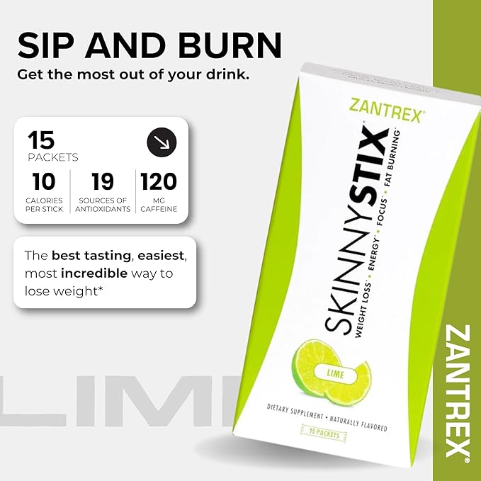 SkinnyStix Lime GLP-1 Support Powder Energy Drink, Metabolic Support, Appetite Control, Natural Energy Boost | 15 Single-Serving Packets