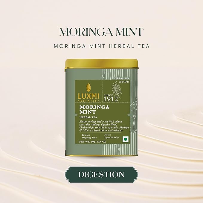 Luxmi Estates - Moringa Mint Tea Loose Leaf - 50g (25 cups) | Organic Moringa and Mint | Great for Digestion and Detox