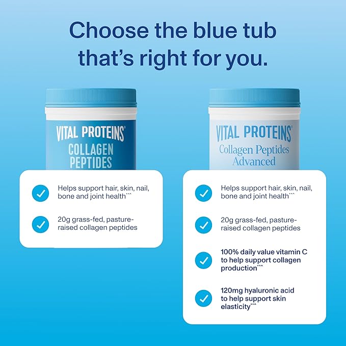 Vital Proteins Collagen Peptides Powder Advanced with Hyaluronic Acid & Vitamin C, Collagen Supplements, Unflavored, 13 Servings