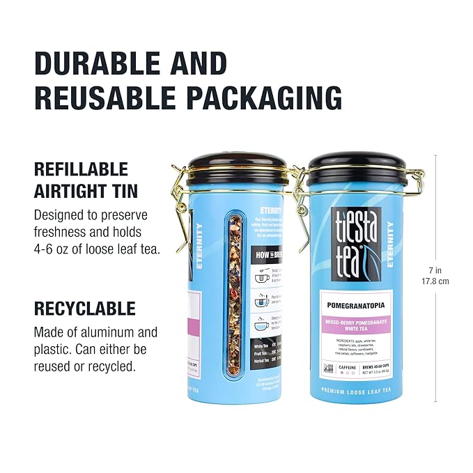 Tiesta Tea Pomegranatopia – Premium Loose Leaf Mixed-Berry Pomegranate White Tea | Low-Caffeine Blend | Hot & Iced | 3.5 Ounce Refillable Tin | Brews Up to 50 Cups