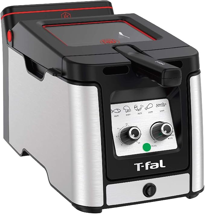 T-fal Deep Fryer with Basket, Electrics Stainless Steel 3.5 Liter Oil Capacity, 2.6 Pound Food Capacity 1800 Watts Easy Clean, Temp Control, Digital Timer, Oil Filtration, Dishwasher Safe Parts Silver