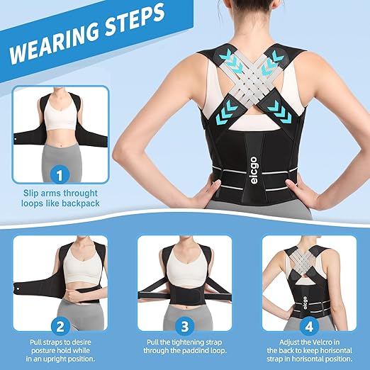 Eicgo Posture Corrector.Eicgo Adjustable Posture Corrector Belt,Upper Back and Spine Support, Adjustable Support Belt for Men and Women,Comfortable and Breathable Back Straightener (Medium)