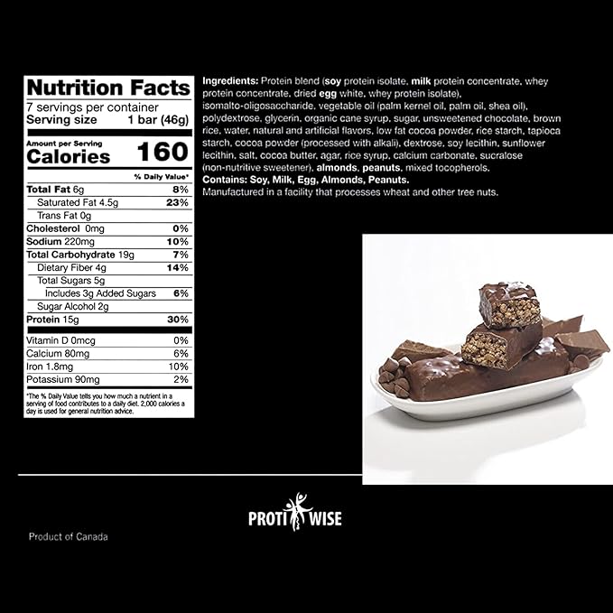 ProtiWise – Choc-A-Lot-Chip High Protein 15g Bar | 7/Box | Weight Loss, Diet, Keto Friendly, Hunger Control, Meal Replacement | Gluten Free, Low Fat, Low Sugar