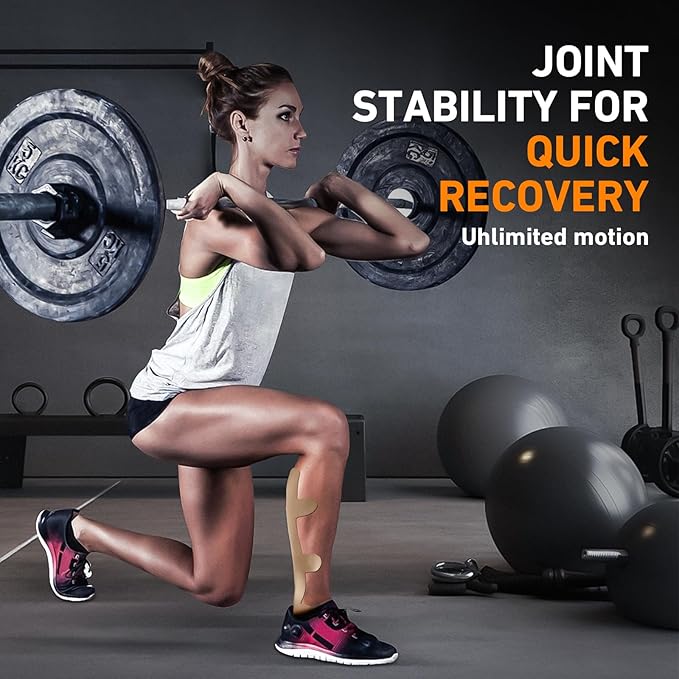 Kinesiology Tape for Achilles Tendon, KTQUICK 12 Count Achilles Tendon Tape Precut, Original Cotton Waterproof&Breathable, Enhance Elastic Kinesiology Athletic Tape for Achilles&Muscle Support(Beige)