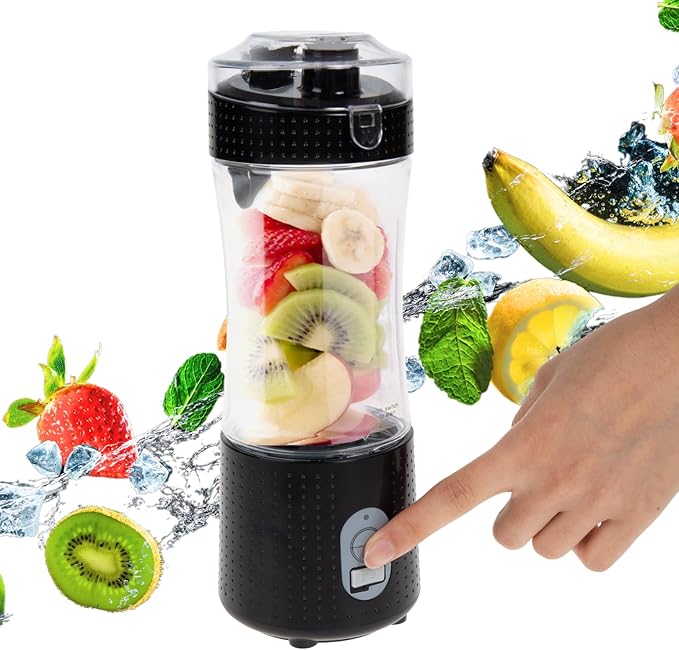 Compuaddict - Personal Blender Shakes and Smoothies 13 OZ Individual Mini Blender USB Rechargeable Fresh Juice Portable Blender Travel Blender (Black)