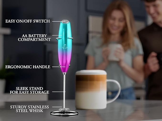 ZK Exec Series UV Milk Frother - Teal Pink Fade w Silver OG Stand