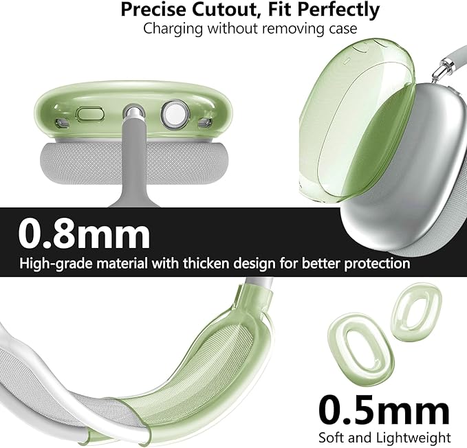 for AirPods Max Case Clear,3 in 1 Clear Soft TPU Ear Cups Case Cover/Ear Pad Case Cover/Headband Cover for Airpods Max Case Cover,Case for AirPod Max Headphone Accessories-Green