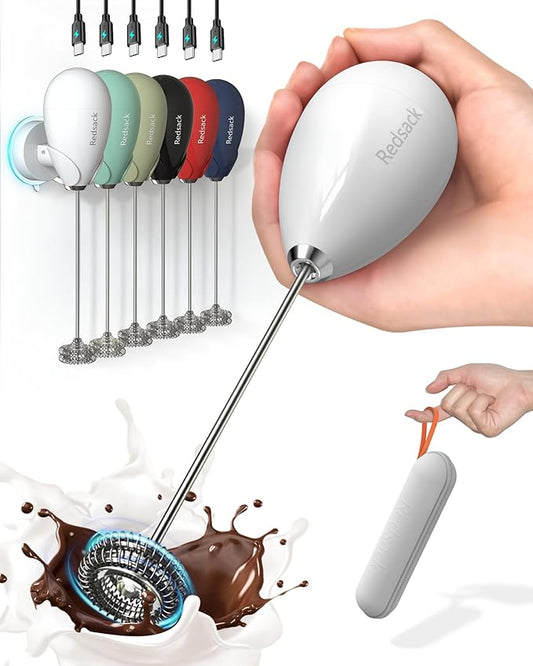 Milk Frother Handheld with Case,USB C Rechargeable Frother Wand for Coffee, Portable Electric Whisk with Stand,Waterproof Hand Drink Mixer Travel for Lattes, Cappuccino, Matcha, Egg (White)