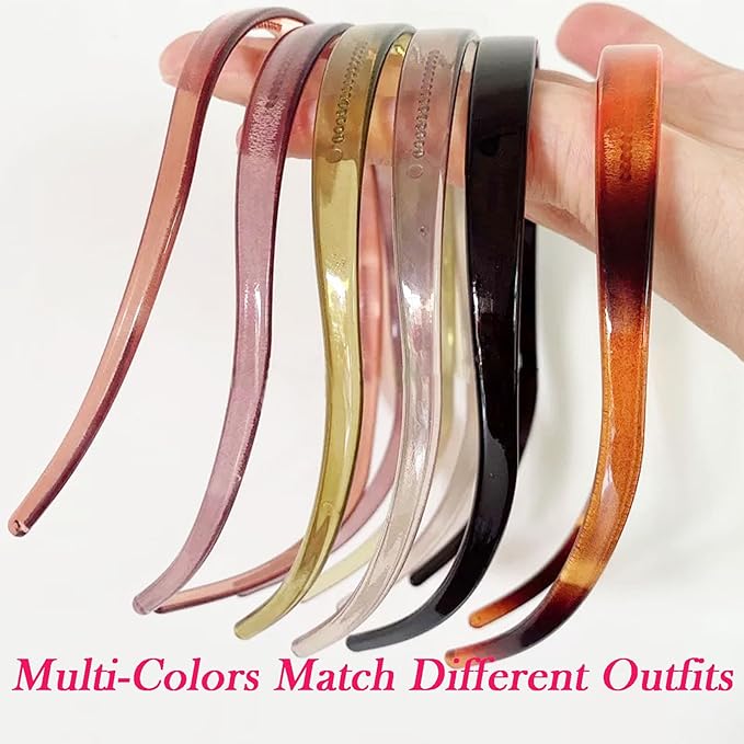 6 Pack Headbands Designed for Eyewear,Flex No Pressure Headbands for Women Fashion Comfortable Plastic Headbands with Teeth-Bright Surface