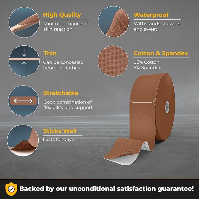 Kinesiology Tape-Incredible Support for Athletic Sports and Recovery + Free Taping Guide - Pre-Cut 2 inch 100 feet (Desert Beige (Brown) + Free Taping Guide, 1 Pack)