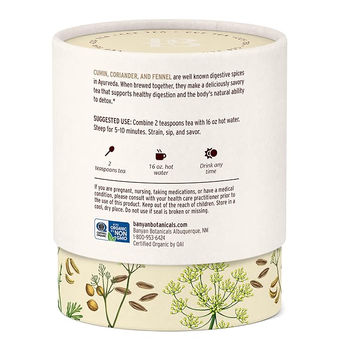 Banyan Botanicals CCF Tea (Cumin, Coriander, Fennel) – Organic Digestion Tea – Traditional Ayurvedic Detox Tea For Supporting Digestion & Gentle Cleansing – 3.5 oz – Non-GMO Sustainably Sourced Vegan